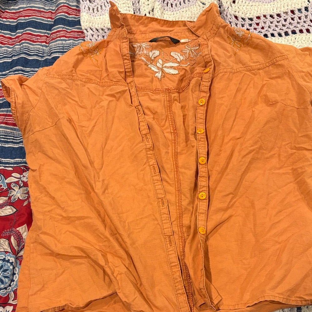 Women's Orange Button-Up Top